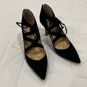 Ivanka Trump Suede Black Tie-Up Heels